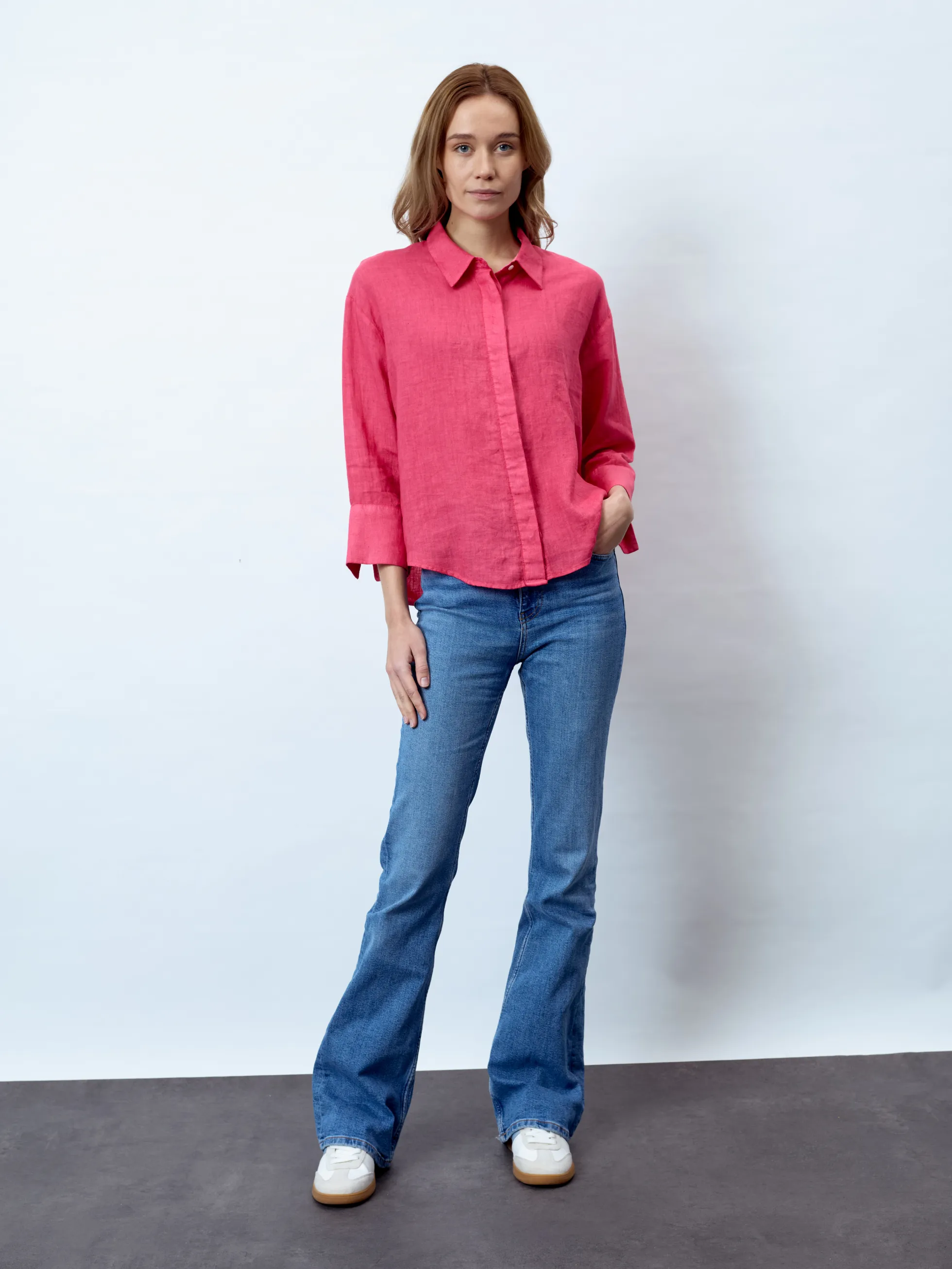LEANDRA - 3/4-Arm Damenbluse, gewebt