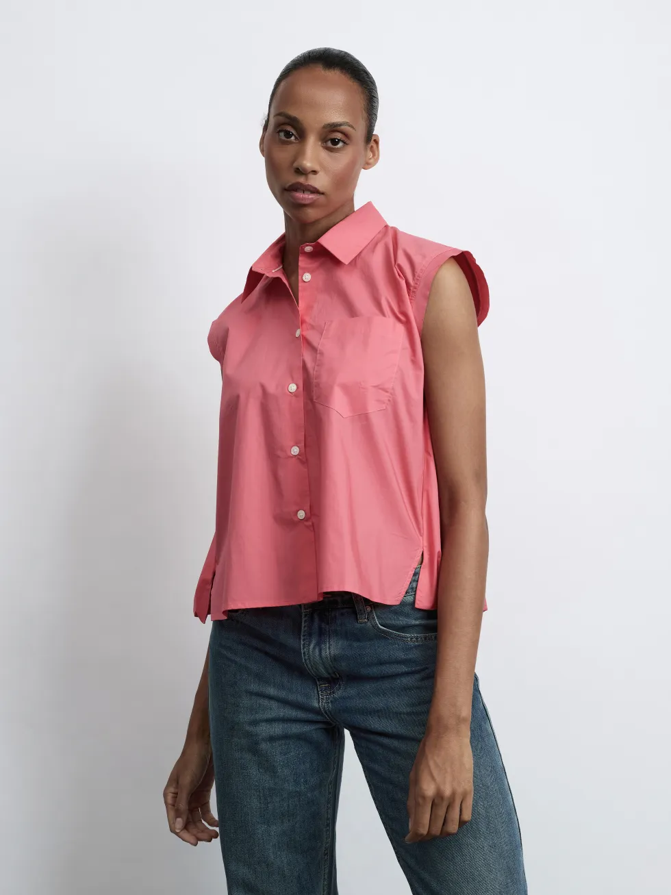 MAXI - 0/0-Arm Damenbluse, gewebt